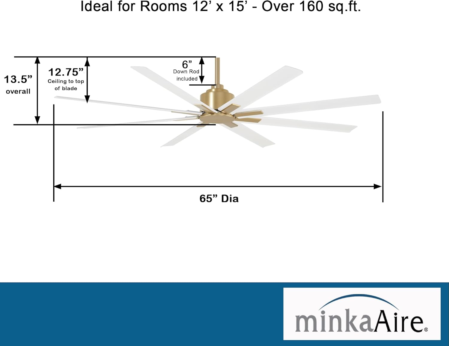 MINKA-AIRE F896-65-SBRWHF Xtreme H2O Ventilador de techo para exteriores de 65 pulgadas con motor de CC en acabado de latón suave con cuchillas