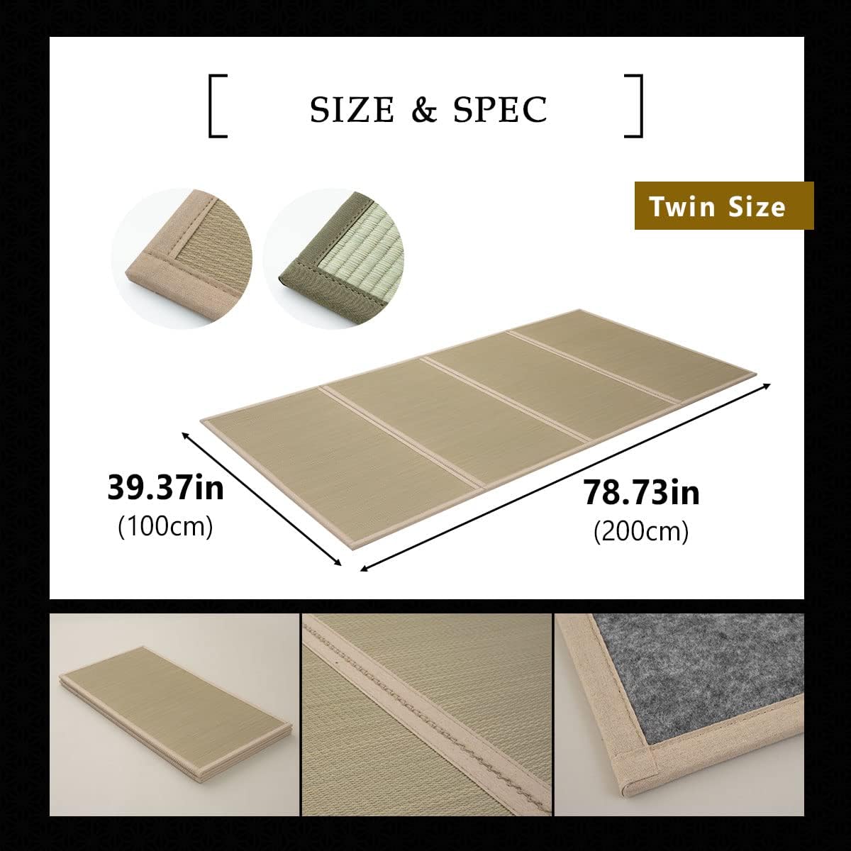 EMOOR Tapete de tatami japonés (colchón Igusa) (individual (39 x 79 pulgadas), beige)
