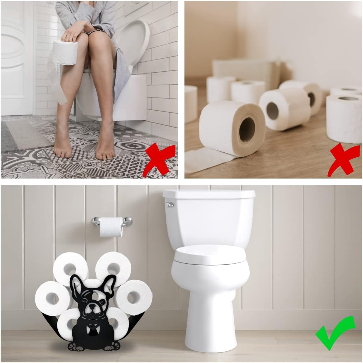 Teaeeno Soporte de papel higiénico de astas negras, divertido soporte de papel higiénico de almacenamiento de animales para baño, almacenamiento de