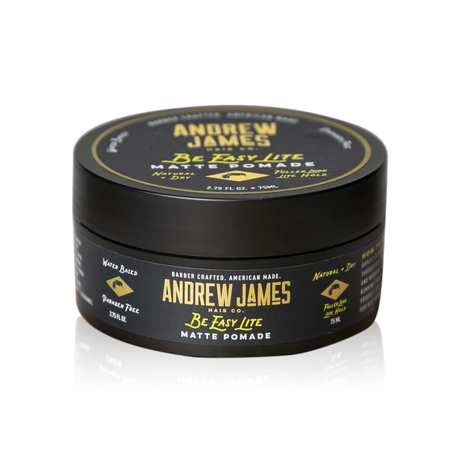 ANDREW JAMES Pomada mate de 2.75 onzas  BE EASY LITE  Pomada de aspecto mate natural  Pomada de fijación media  Sin sulfatos  Proporciona un aspecto