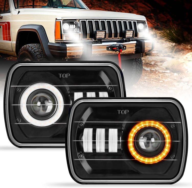 5×7 7X6 Faros LED H6054 Retangular Seal Beam faro con halo luz diurna compatible con Cherokee XJ Wrangler YJ Kenworth T300 Etc