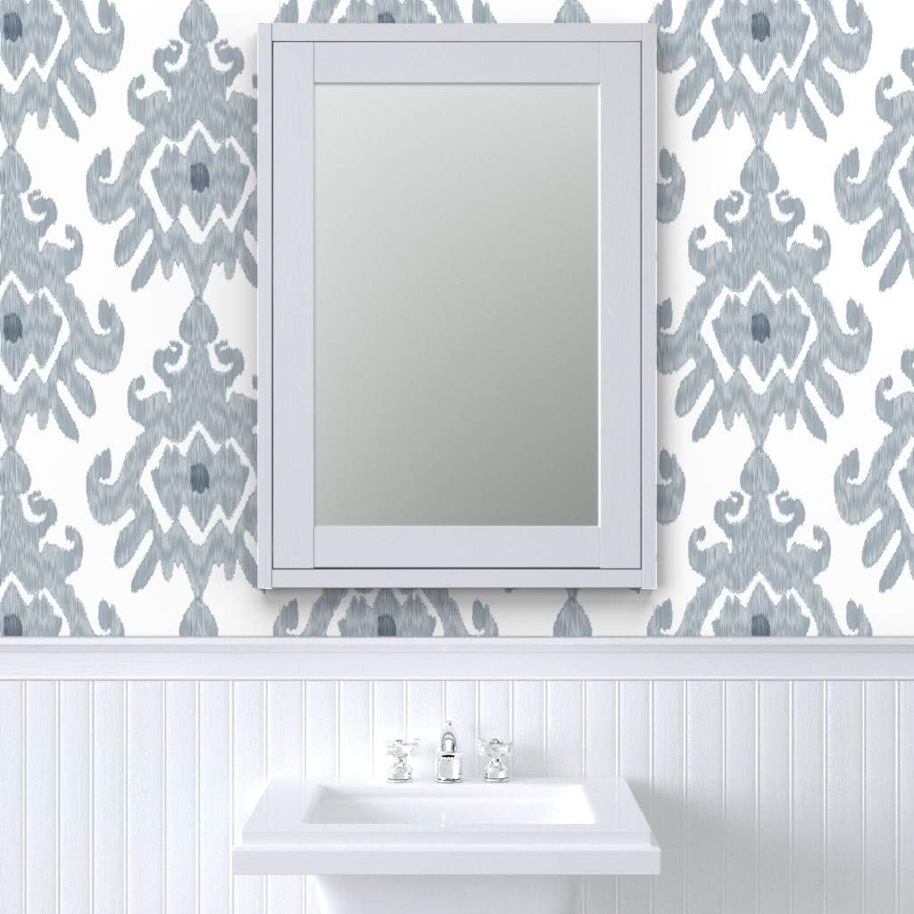 Spoonflower Papel tapiz autoadhesivo de 9 x 2 pies – Papel tapiz grande Ikat Pizarra Azul Gris Blanco Boho Moderno Índigo Neutral Mod Kitchen Papel