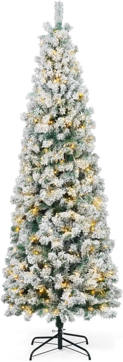 CAPHAUS Árbol de Navidad artificial preiluminado de 7.5 pies con 980 puntas de ramas prearticuladas y soporte plegable, árbol de Navidad delgado