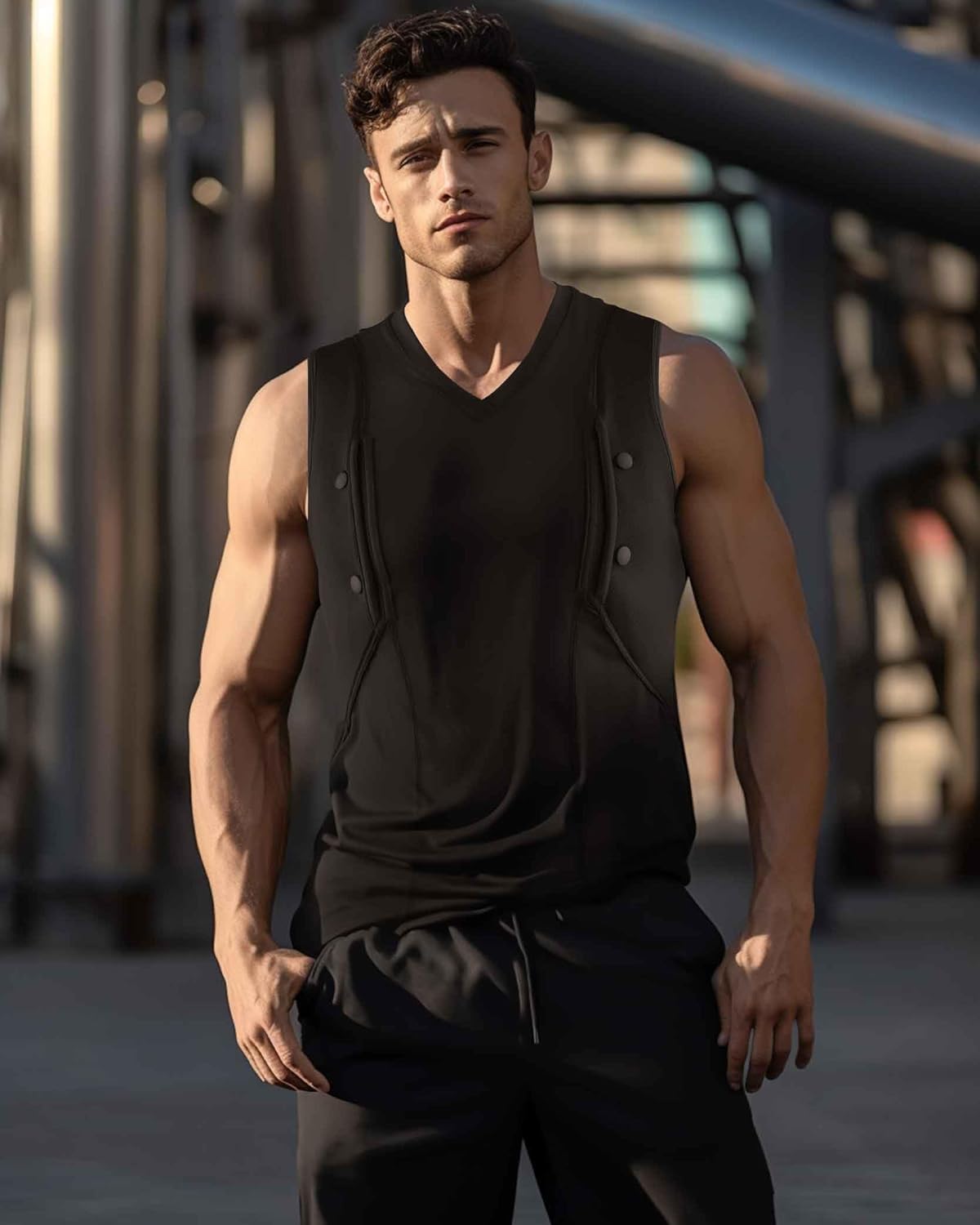 lilcreek Camiseta sin mangas con cuello en V oculta para hombre, camiseta CCW Holster para hombre