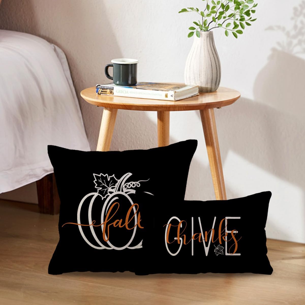 ULOVE LOVE YOURSELF Fundas de almohada lumbar con texto en inglés “Pumpkin Give Thank Thank “, 12 x 20 pulgadas, decoración de otoño y otoño, color