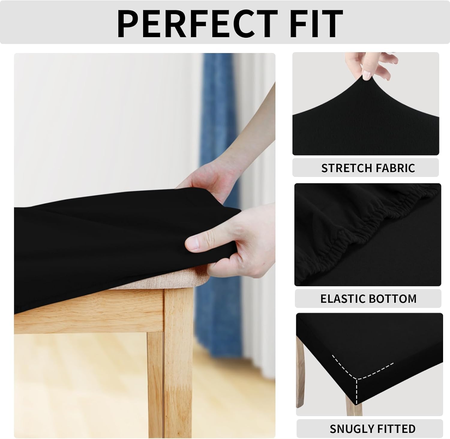 Easy-Going Juego de 4 fundas de asiento 100% impermeables para sillas de comedor, fundas de asiento elásticas protectoras extraíbles y lavables,
