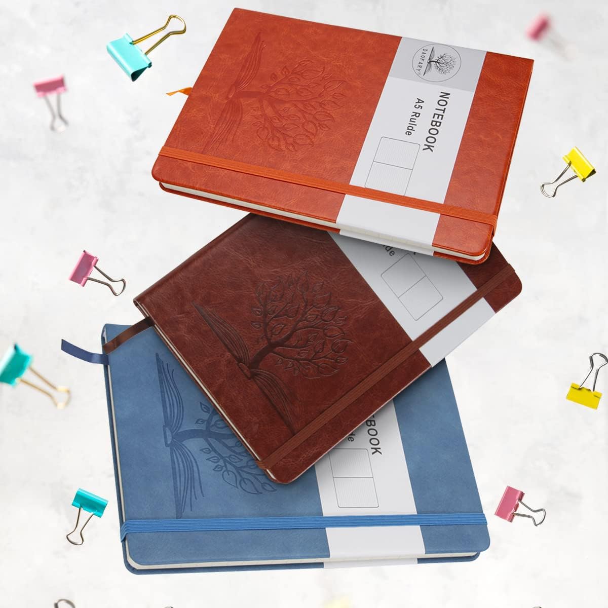 Cuaderno A5 con rayas de cuero, 160 páginas, diario de 3.53 ozm, de papel grueso, tapa dura, con bolsillo, para trabajo, hombres y mujeres, 8.4 x