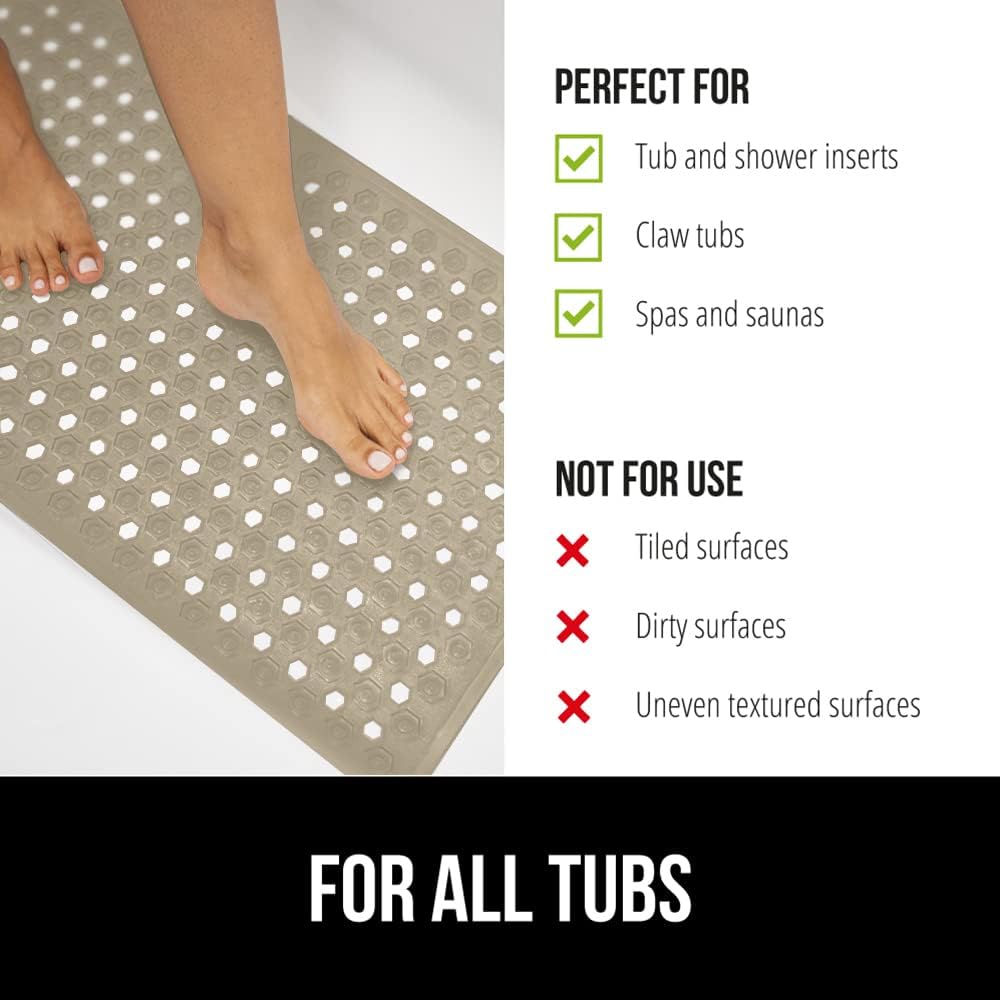 Gorilla Grip – Alfombra de baño, ducha y bañera patentada, lavable a máquina, anti-bacteriana, sin BPA, látex, sin ftalatos, cuadrada, con agujeros