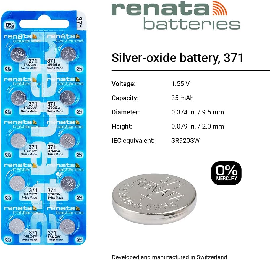 Renata – Batería para reloj Renata 371 o SR 920 SW 1,5 V (1 Batería, 371 o SR 920 SW)