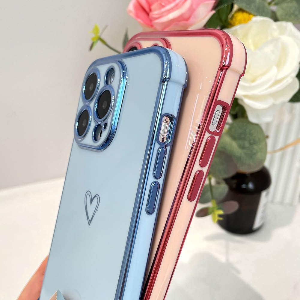 MZELQ Funda compatible con iPhone 15 Pro Max para mujer, diseño de corazón de amor, protección completa de la cámara, esquinas reforzadas de