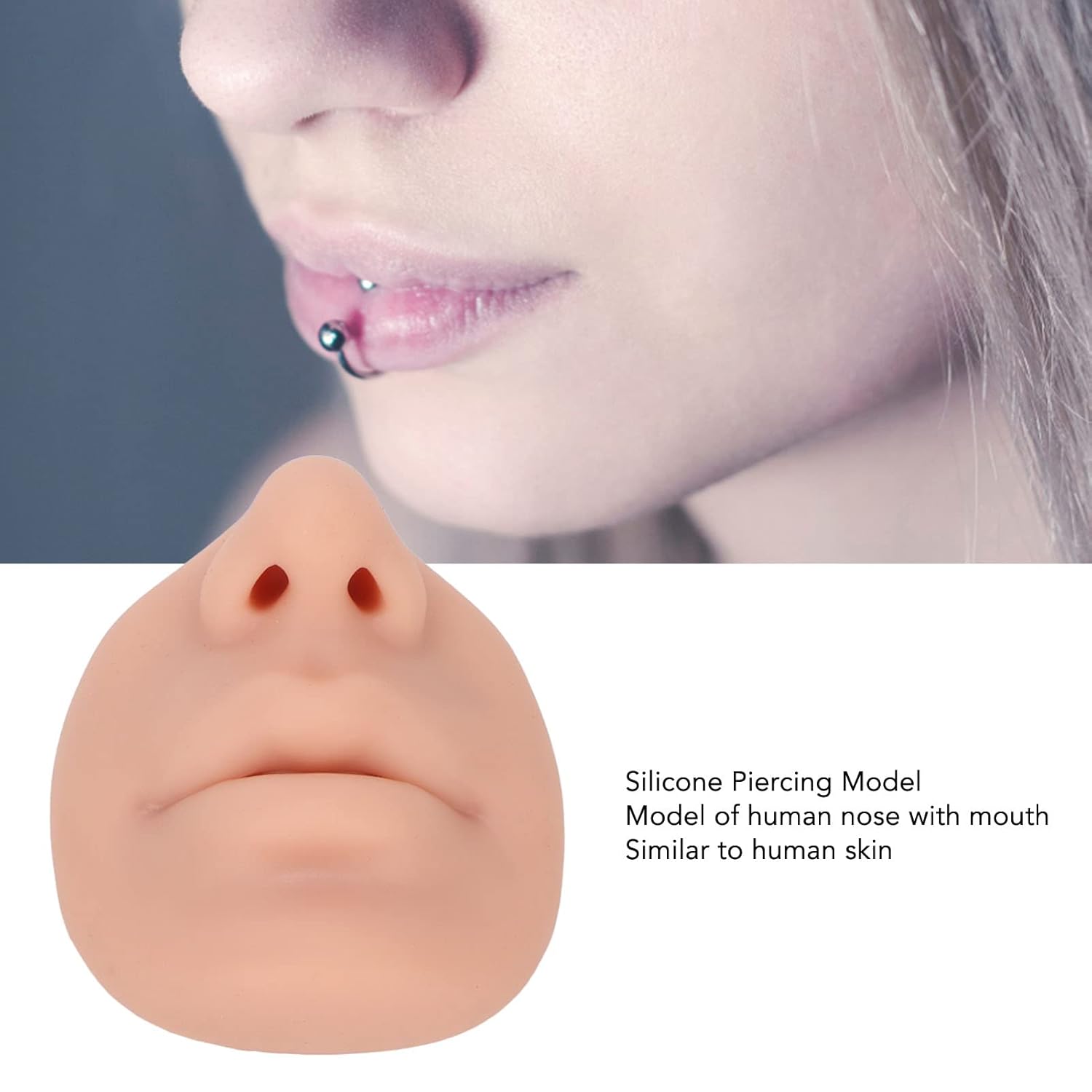 Modelo de nariz de silicona, modelo de piercing de labios de silicona suave, piel de práctica de tatuajes, nariz falsa realista, modelo de cara