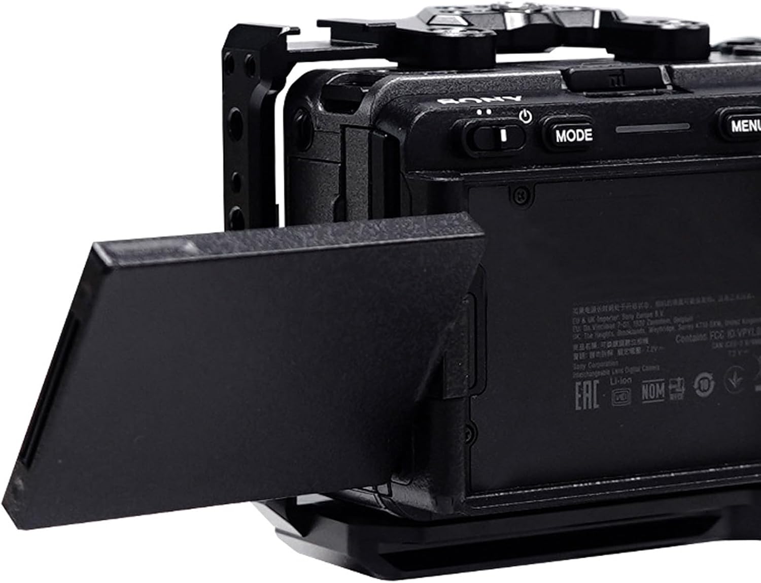 Jaula para cámara Sony FX3FX30 con múltiples agujeros roscados de 14 y 38 y puntos de posicionamiento ARRI, placa inferior de liberación rápida y