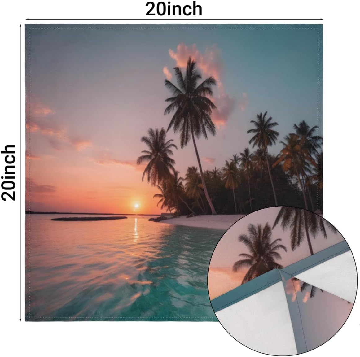 Cloth Napkins Set of 6 Palm Tree 20×20 Inch Cloth Napkins Sunset Beach Washable Reusable Kitchen Dinner Napkins Table Decor for Wedding, Holiday