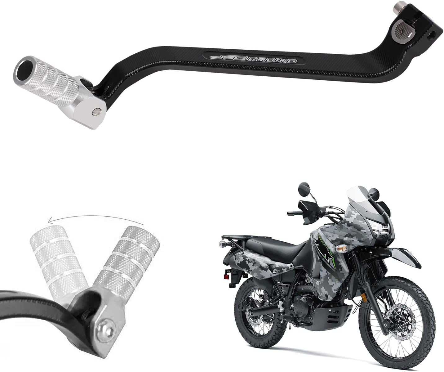 JFG RACING Palanca de cambio de engranajes de motocicleta Punta plegable de varilla extendida CNC para KLR 650 KLR650 1987-2018 Plata