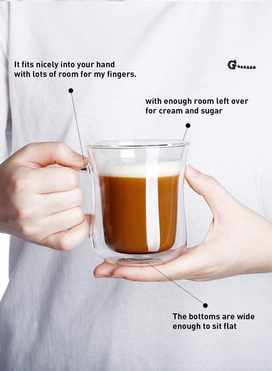 QIJIAHUI Tazas de café de vidrio, capacidad de 8 onzas, 8.5 fl oz, aislamiento de doble pared, lindas tazas de café con leche para niños, café con