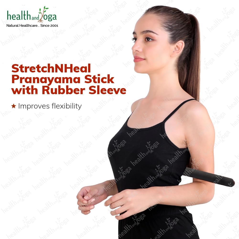 HealthAndYoga StretchNHeal – Palo de pranayama de madera multiusos con funda acolchada cómoda, abridor de pulmón para una respiración más completa,