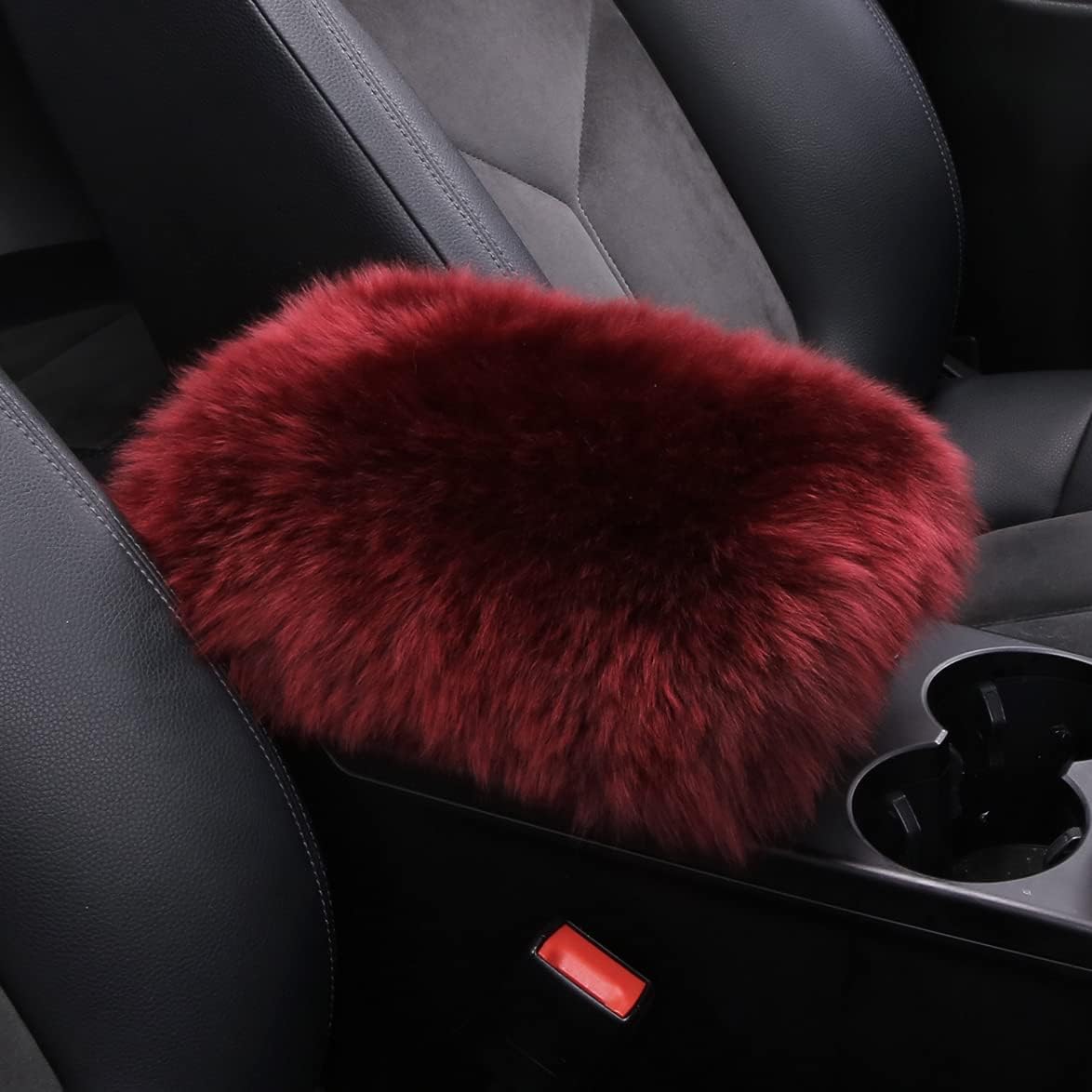 LLB Funda para consola central de auto, ajuste universal para SUV, camionescoche, piel de oveja auténtica, funda para reposabrazos de coche, funda