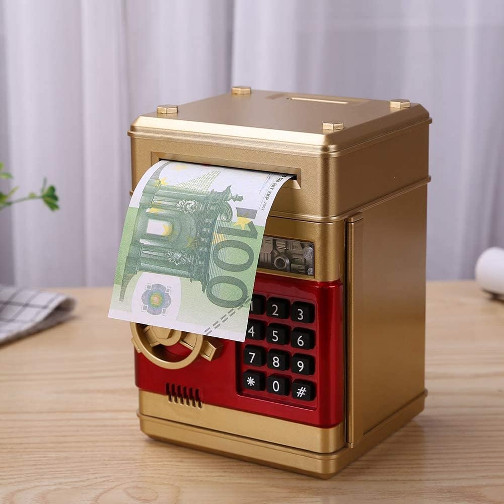 PowerKing Alcancía de cajero automático electrónico con contraseña, caja fuerte de ahorro de voz de dibujos animados panda hucha para niños de 3