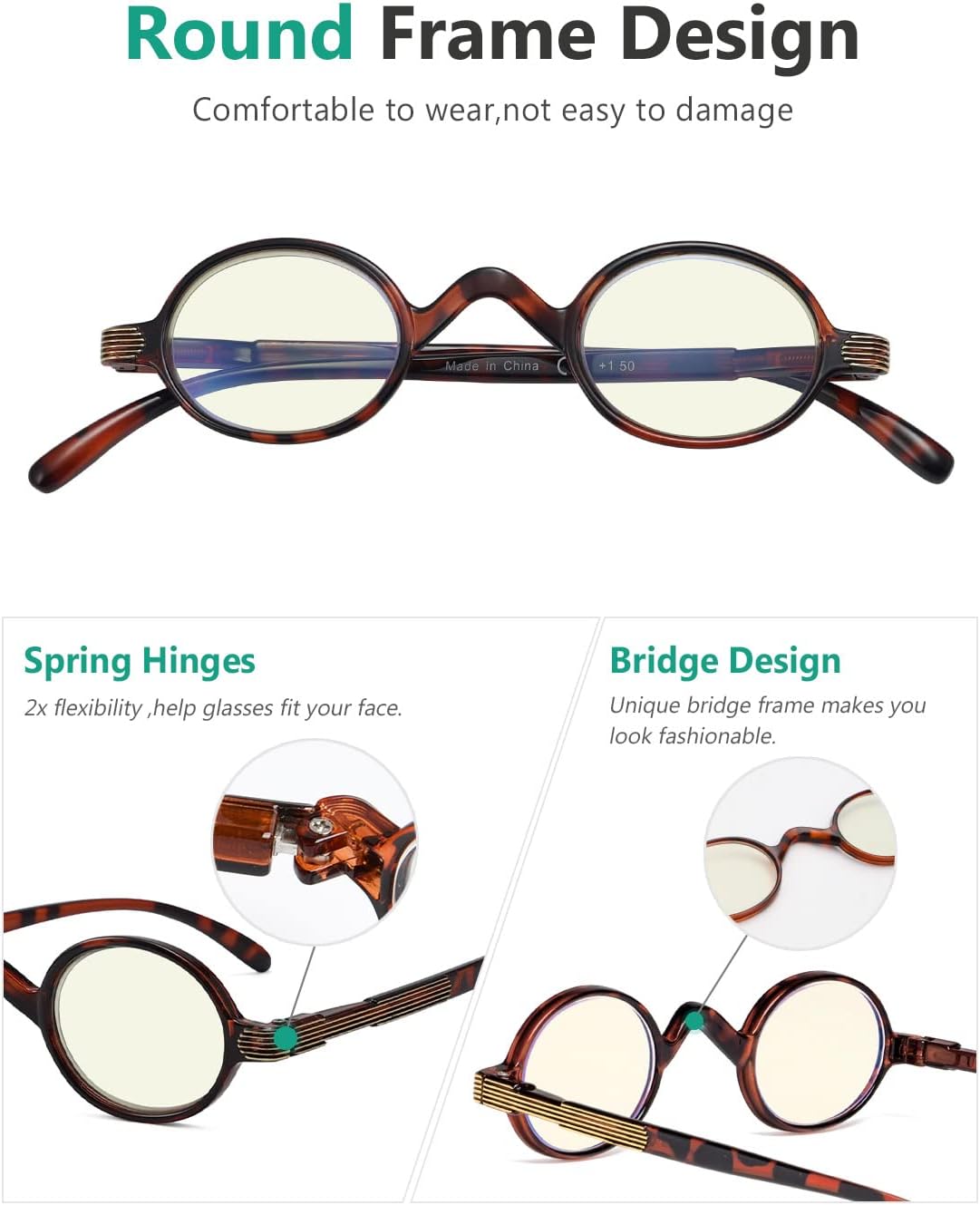 Eyekepper Lentes de filtro de luz azul  Gafas de lectura para computadora  Pequeños lectores redondos de bloqueo de lectura con bisagras de resorte