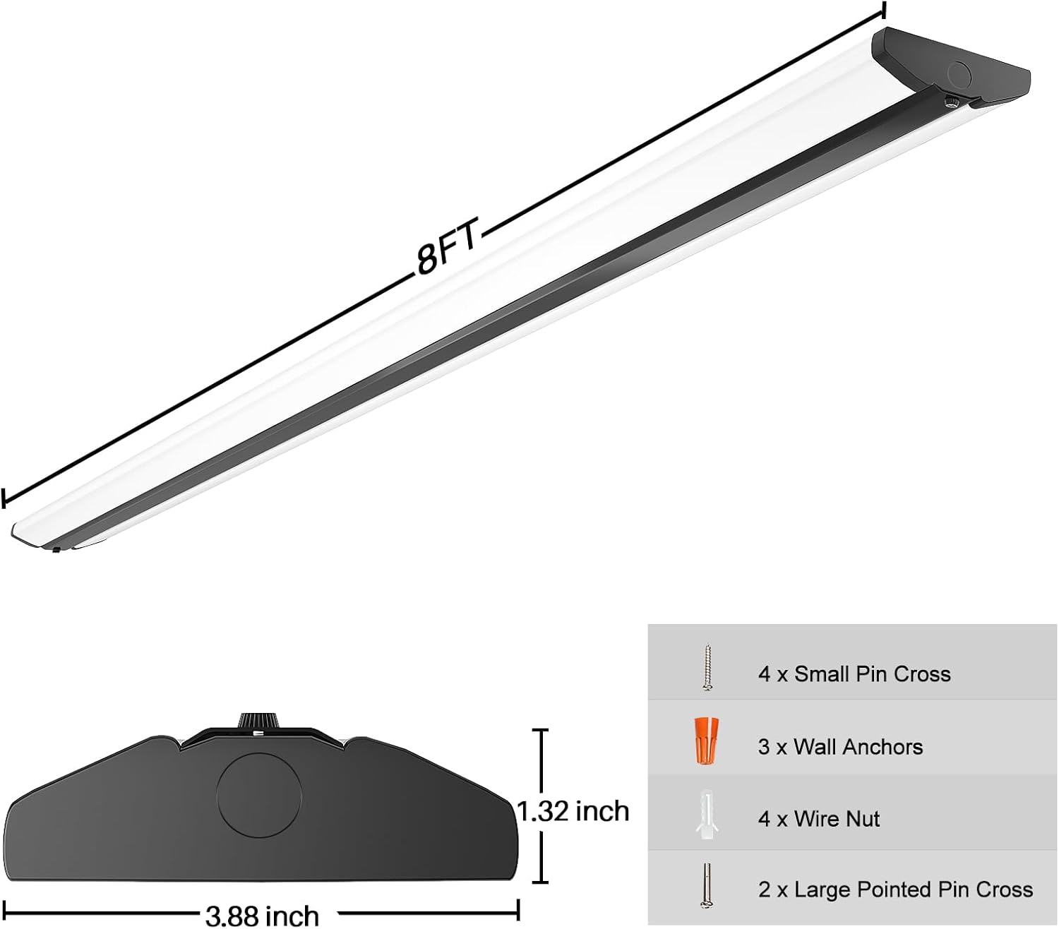 Luces LED de tienda de 110 W, 8 pies, tira de iluminación LED ultra delgada, 12500 lúmenes, 5000 K, 8 pies de montaje empotrado para garaje,