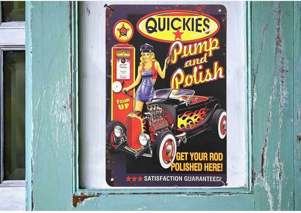 HOSNYE Pin Up Girl – Cartel de hojalata vintage para automóvil, con bomba de rapiditos, diseño polaco, letreros de metal vintage para hombres y
