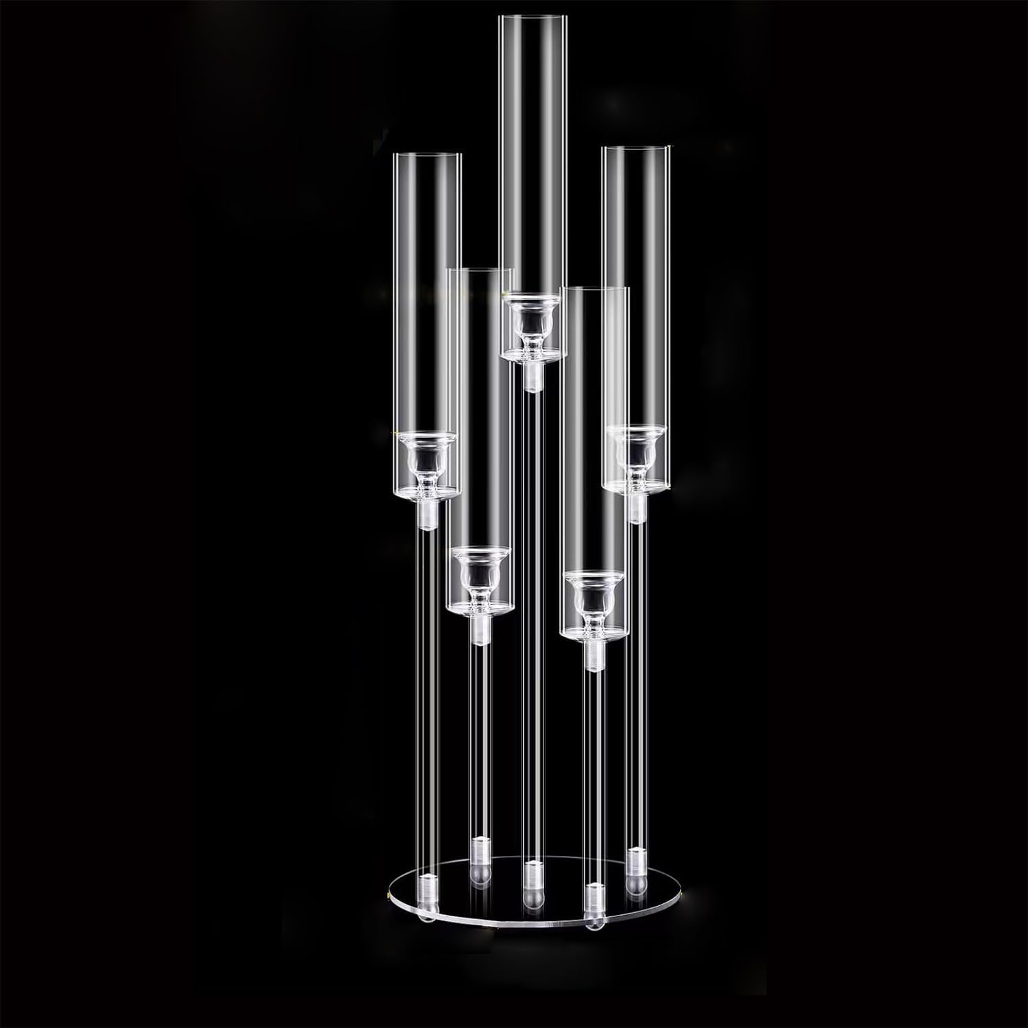 Candelabro transparente de 5 brazos para boda, candelabro acrílico para centro de mesa, candelabro de cristal de 5 brazos con pantalla acrílica para