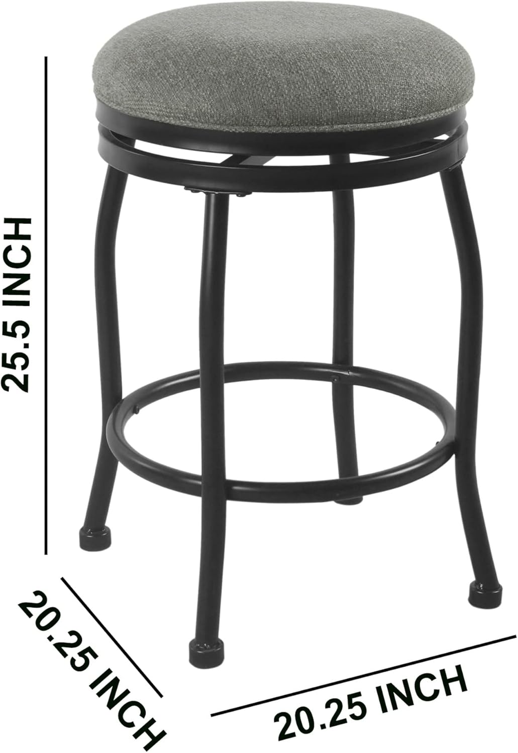Benjara Taburete de metal con asiento acolchado de tela giratoria, gris y negro