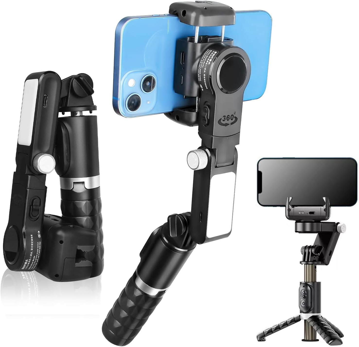 Estabilizador de cardán, trípode extensible para selfie con control remoto inalámbrico, rotación automática de 360 para teléfonoAndroid