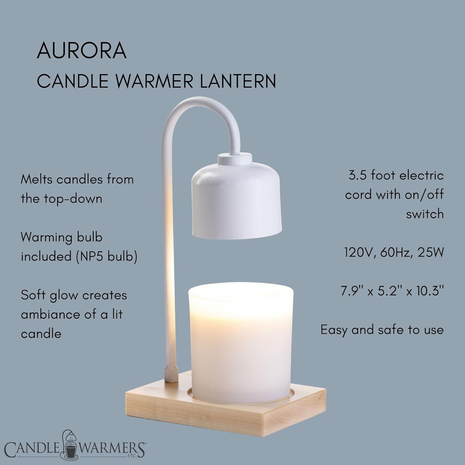 CANDLE WARMERS ETC. Lámpara calentadora de velas arqueadas para derretir velas de arriba hacia abajo, color blanco