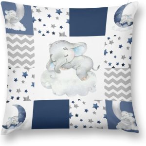 Funda de almohada decorativa de elefante dormido para bebé, diseño de elefante dormido, con frase “Dream Big Little One You Are So Loved”, Funda de almohada decorativa de elefante dormido para bebé, diseño de elefante dormido, con frase “Dream Big Little One You Are So Loved”,