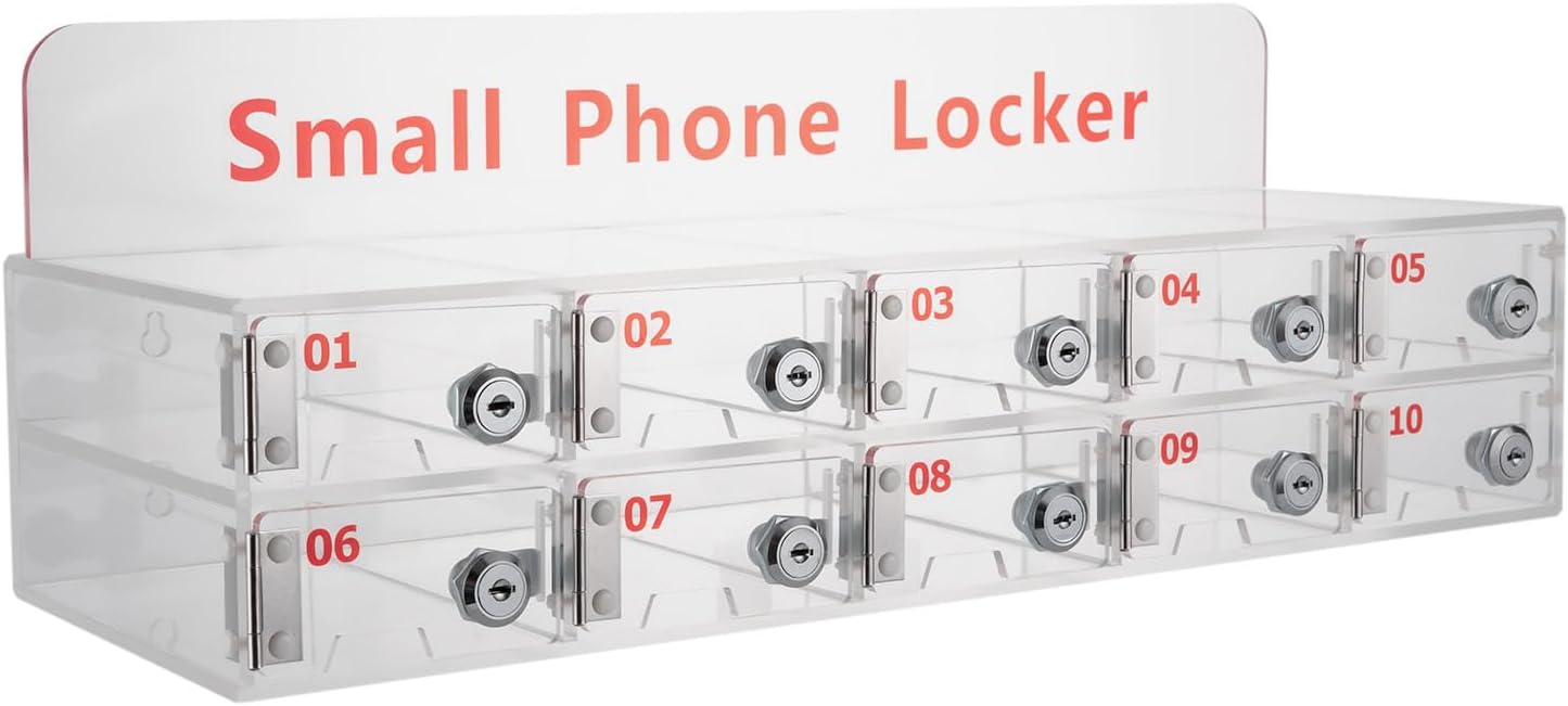 Caja de armario transparente para teléfono celular, armario de almacenamiento de teléfono celular acrílico con cerraduras de puerta y llaves,