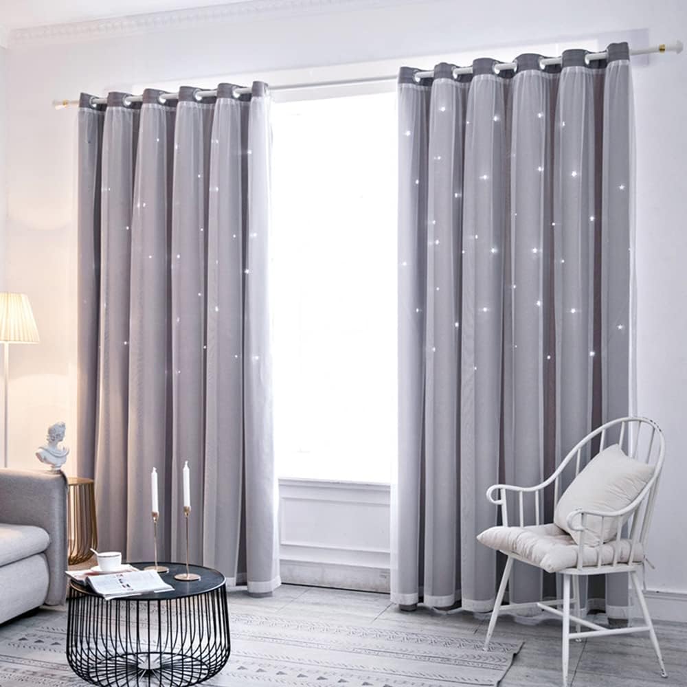 Tongcan Cortinas opacas con diseño de estrellas para dormitorio de niños, cortinas con ojales en la parte superior, para cuarto de bebé, sala de