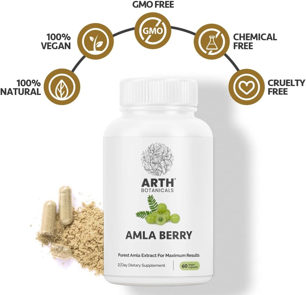 Amla Berry Cápsulas  para una mejor digestión y un sistema inmunológico fuerte  60 cápsulas veganas para una máxima absorción y potencia  100%