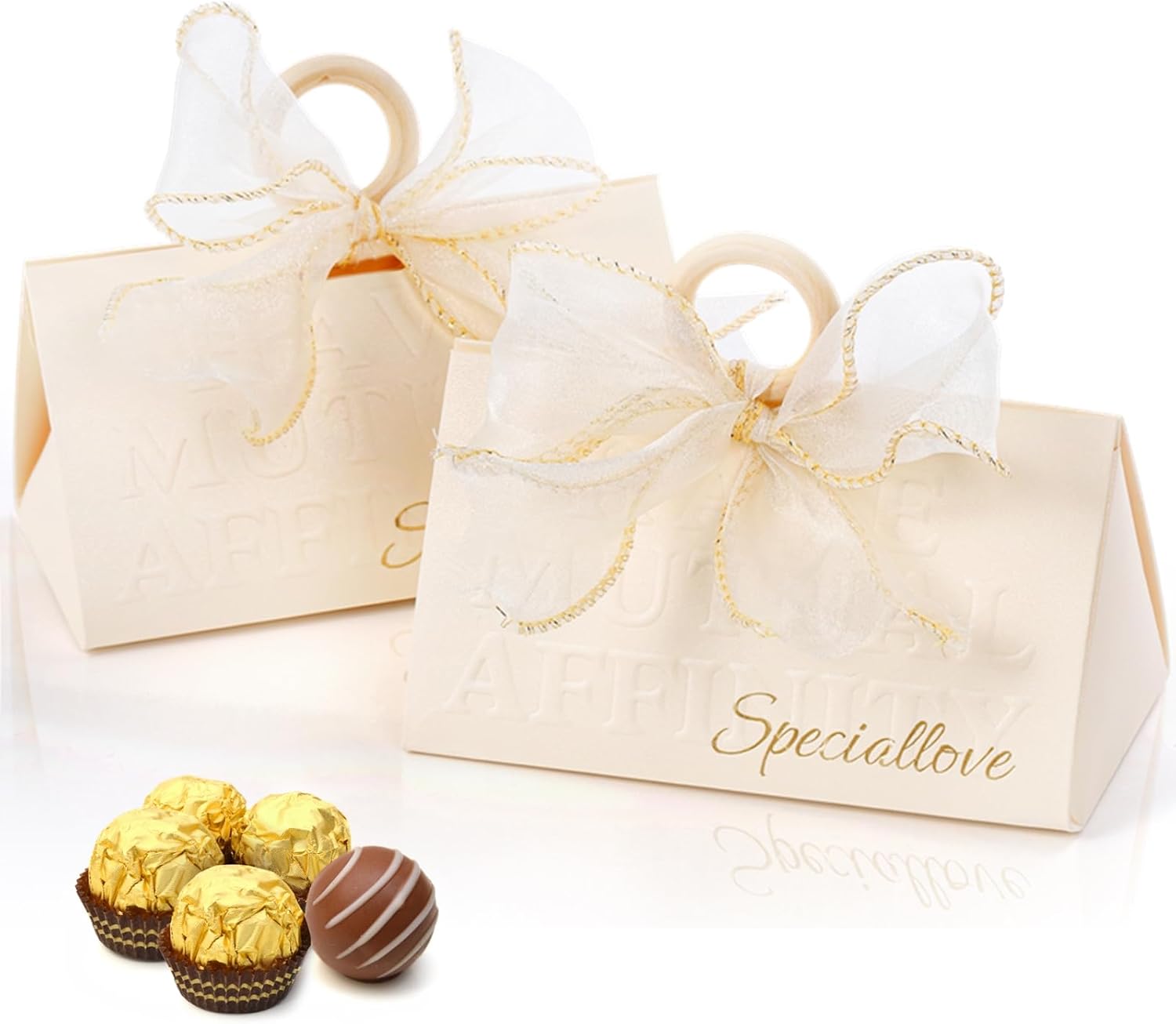 Yopay Paquete de 30 cajas de regalo de boda, pequeñas cajas de regalo para invitados con asa, elegantes cajas de dulces de chocolate blancas con