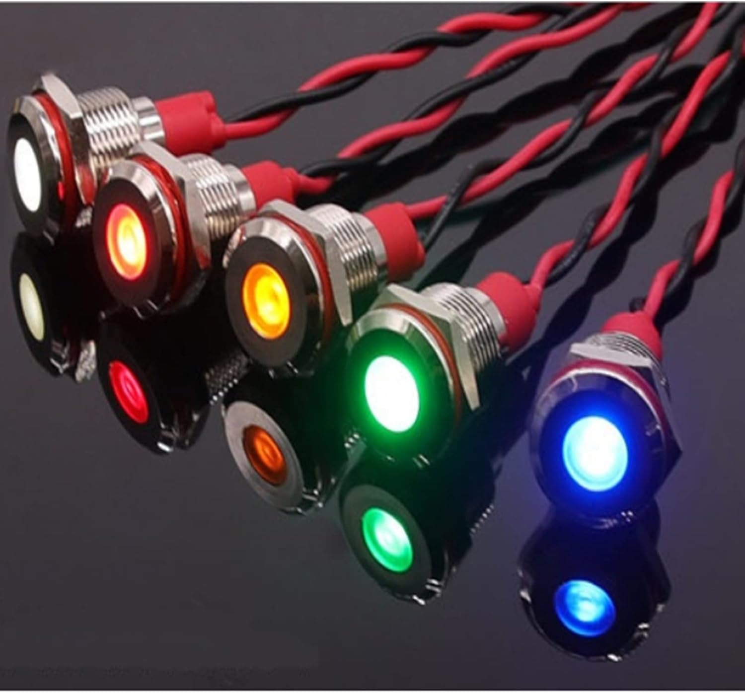 JAIZAIWJ Luz indicadora LED de 0.236 in 14 “12 V24 V DC impermeable azul plana metal indicador señal con cable de 5.906 in luz indicadora LED