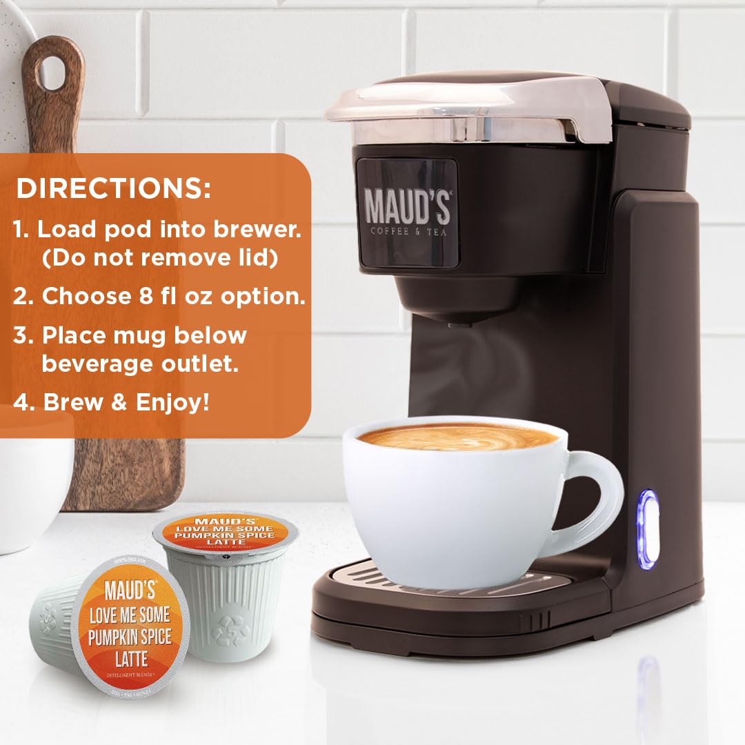 Maud’s Pumpkin Spice Latte (Love Me Some Pumpkin Spice), 18 ct. Cápsulas de café reciclables con sabor a especias de calabaza de una sola porción