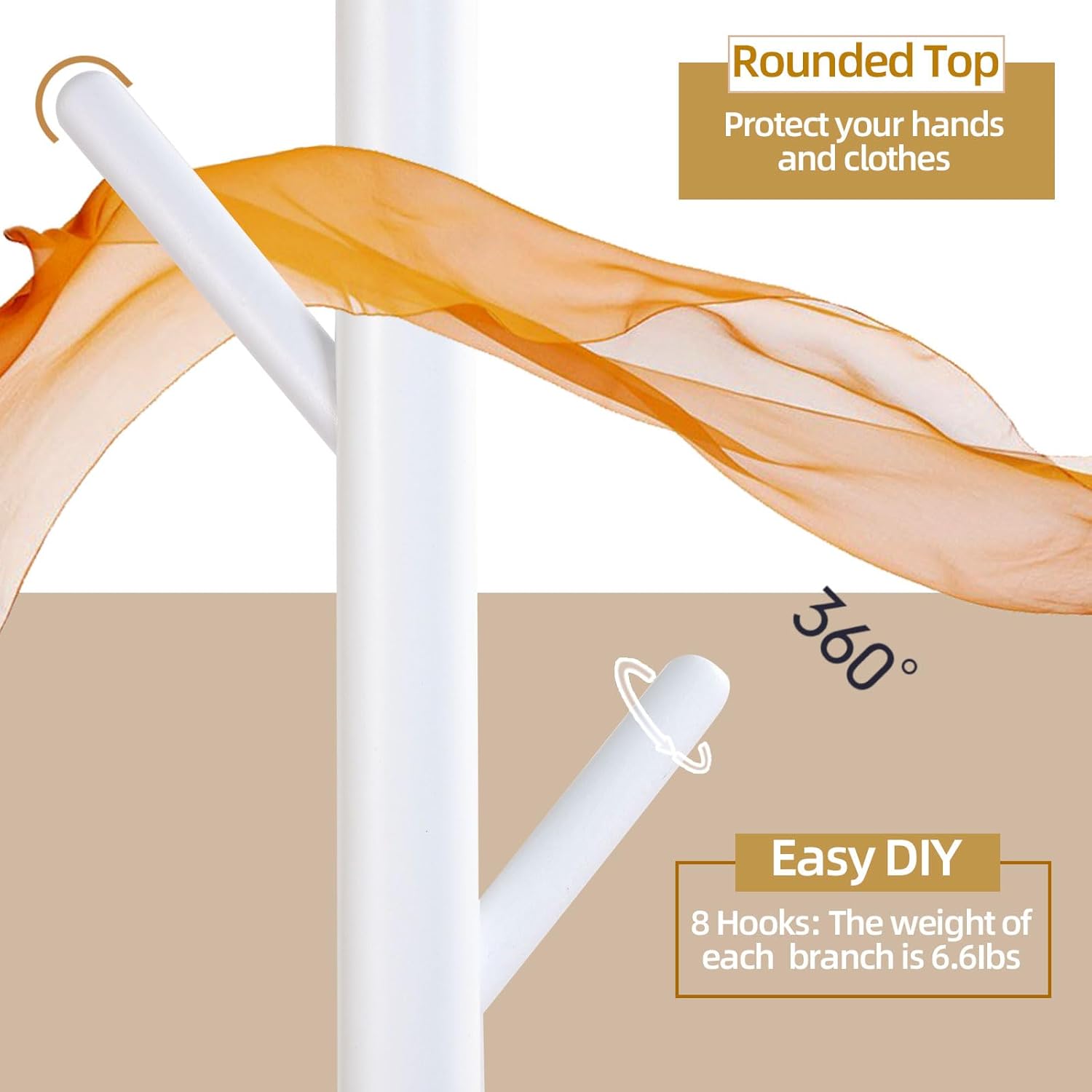 Yawinhe Perchero de pie, perchero de madera con 3 opciones de altura y 8 ganchos, base cuadrada resistente, perchero para pasillos, salas de estar,
