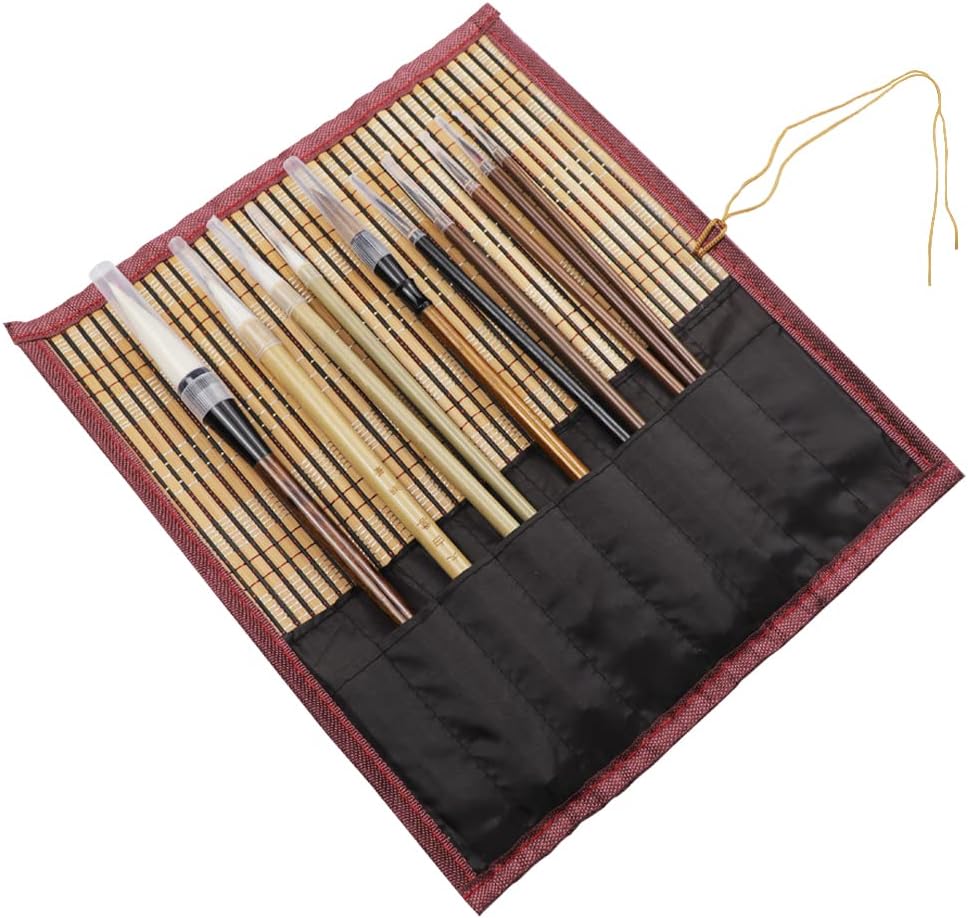 Juego de pinceles de caligrafía china, pinceles de acuarela premium con soporte de bambú enrollable, ideal para Kanji, Sumi japonés, pintura,