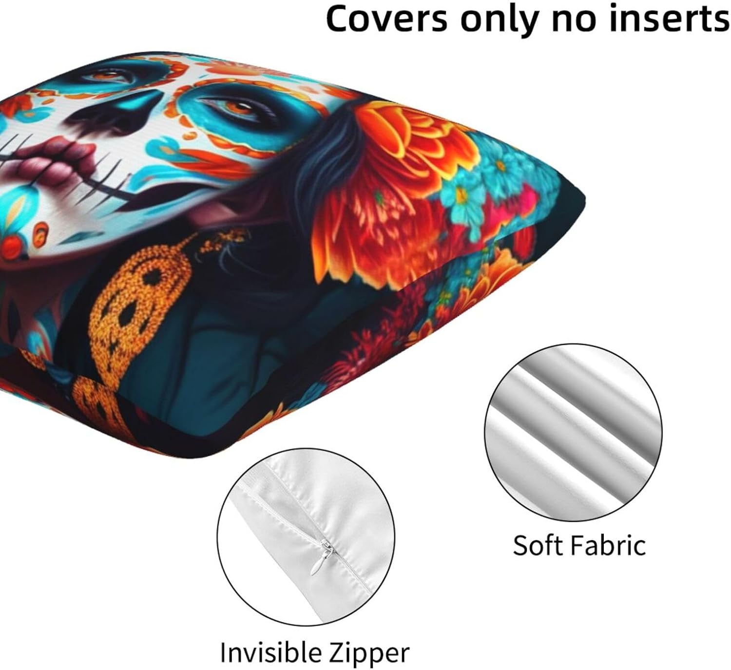 2 fundas de almohada del Día de los Muertos, fundas de almohada decorativas para mujer, diseño de calavera mexicana, funda de cojín cuadrada para