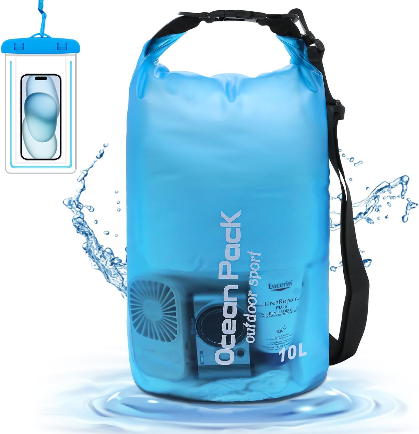Bolsa seca impermeable para mujeres y hombres, bolsa de almacenamiento ligera y seca de 10 L15 L, saco flotante con funda impermeable para teléfono,