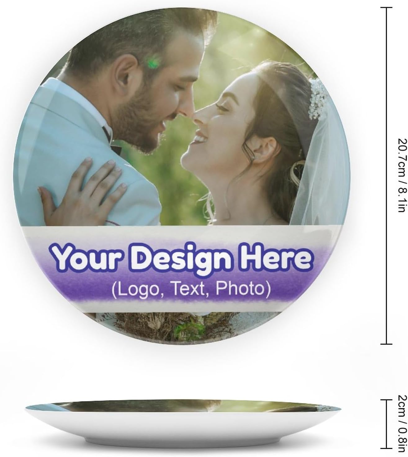 Plato decorativo personalizado para fototexto con soportes, platos llanos de porcelana personalizados con imagen, foto personalizada en plato, crea
