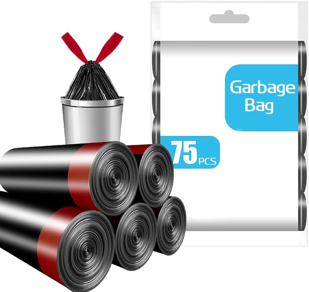 75 bolsas de basura con cordón, de 4 galones, gruesas de 17.7 x 19.7 pulgadas, sin perfume, para cocina, baño, oficina