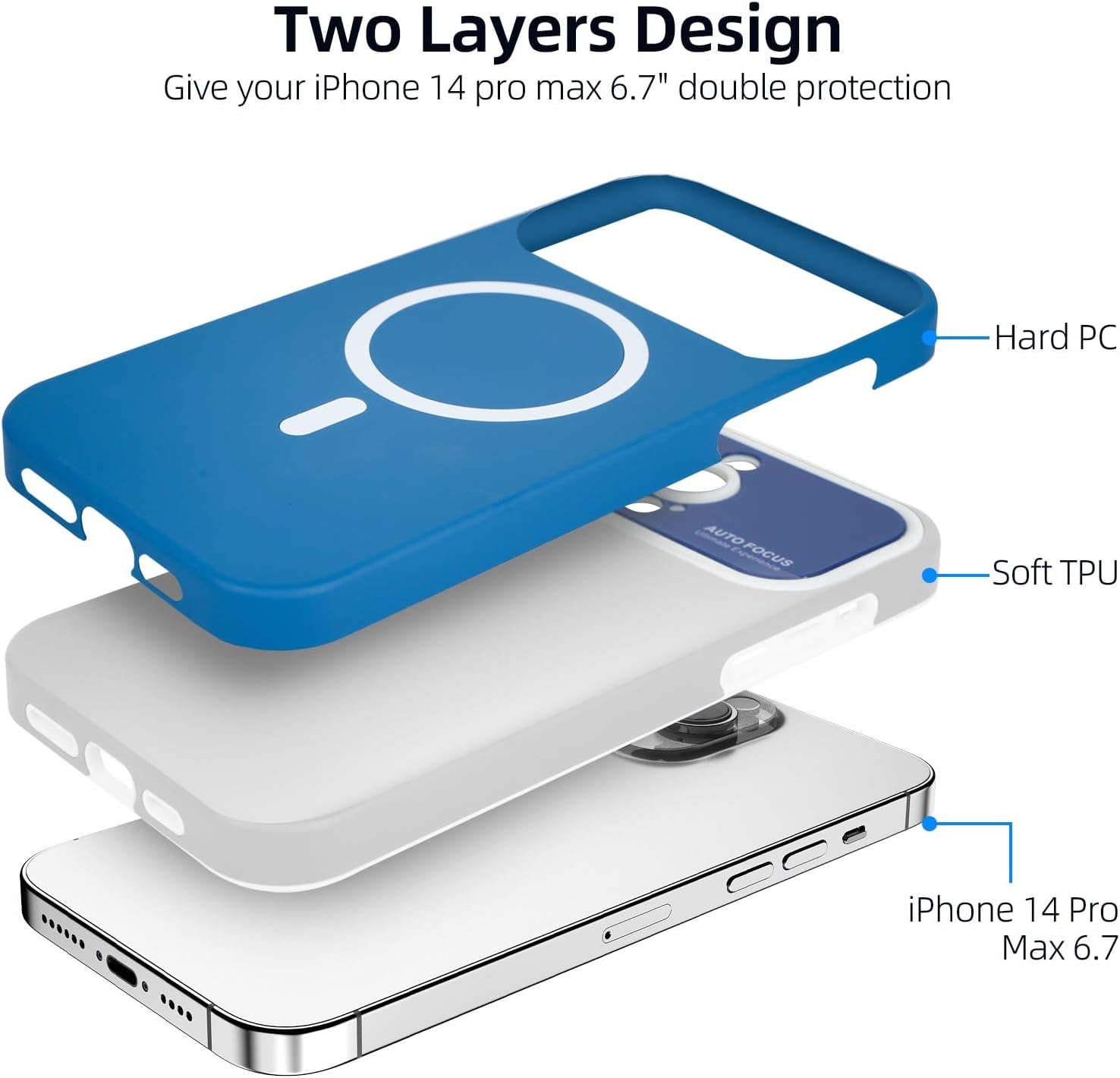AuroraIce Funda magnética para iPhone 14 Pro Max, funda para teléfono 14 Pro Max compatible con Magsafe diseño de dos capas a prueba de golpes lente