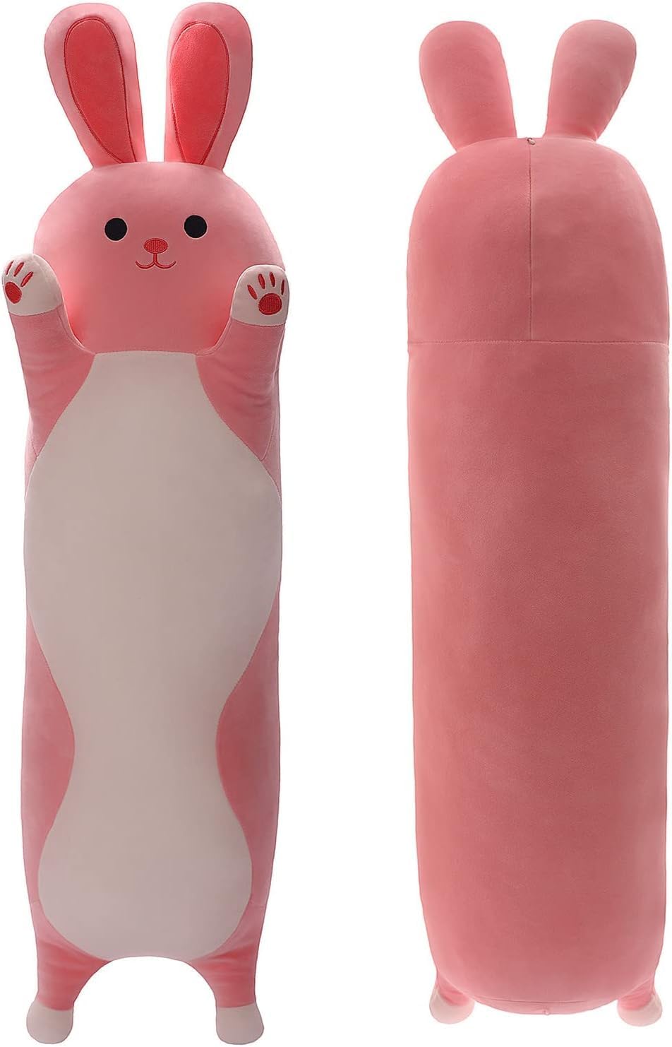 Almohada larga de felpa de conejo, juguete largo y suave de peluche de conejo rosa, almohada para abrazar, regalo para niños (conejo rosa, 19.68