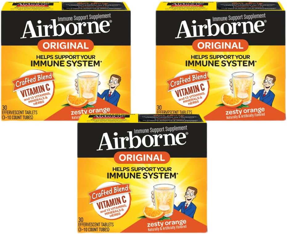 Airborne 1000 mg de vitamina C con tabletas efervescentes de zinc, suplemento de apoyo inmunológico con potentes antioxidantes, vitaminas A, C y E,