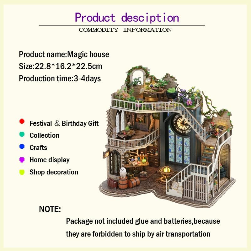 Kit de casa de muñecas en miniatura con cubierta antipolvo, kits de casa de muñecas de madera mágicas retro, manualidades para adultos, kit de