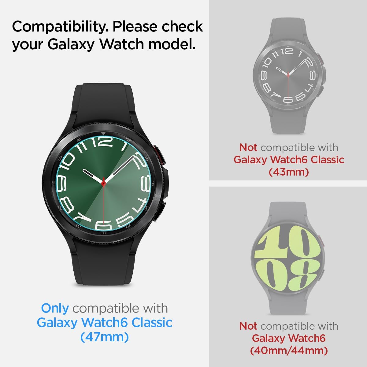 Spigen Protector de pantalla de vidrio templado GlasTR EZ FIT diseñado para Galaxy Watch 6 Classic (1.850 in)  2 unidades
