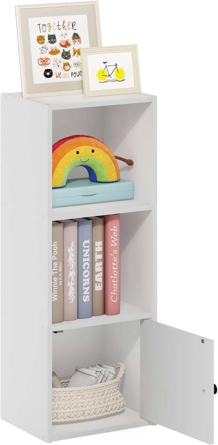 Furinno Luder Estantería con armario de almacenamiento de 1 puerta, color blanco