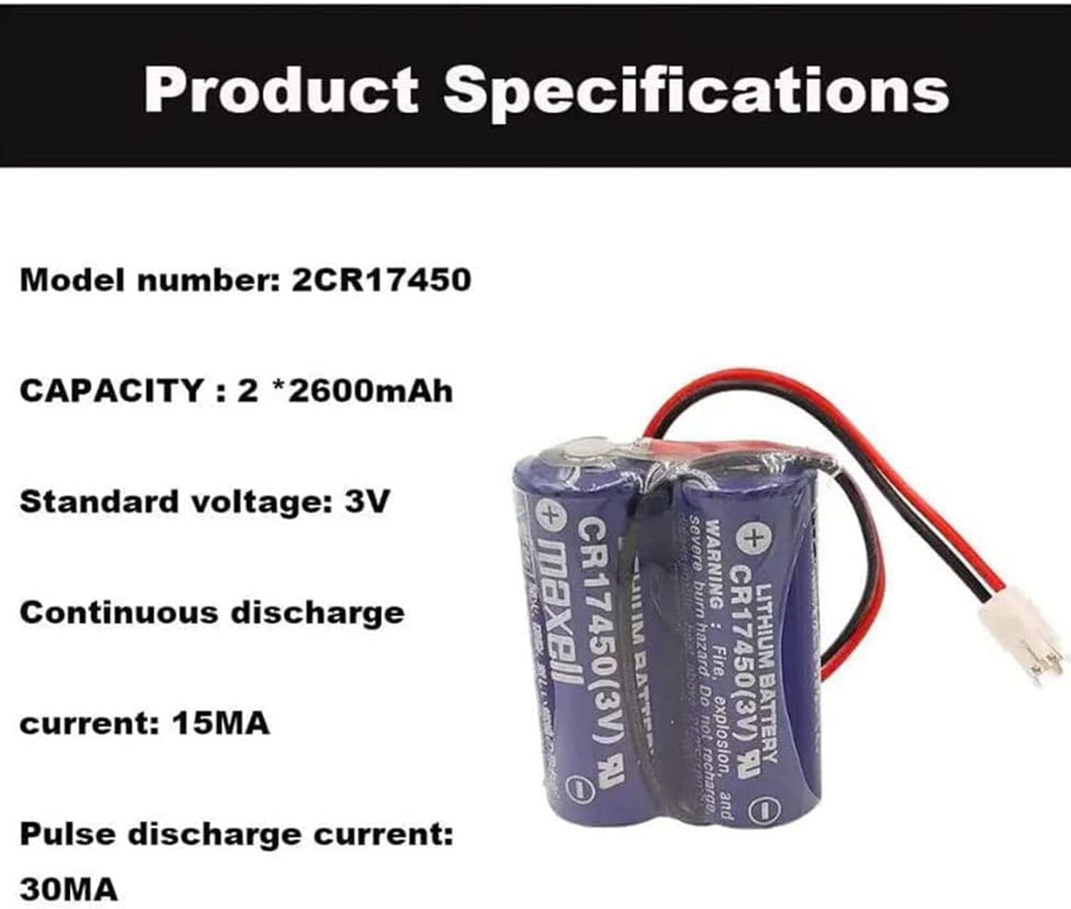 WELLVEUS10 PackCR17450-2WK27  D80UB016170 3V Battery, 2*CR17450 Battery Pack for Mazak 2CR17450 3V Battery