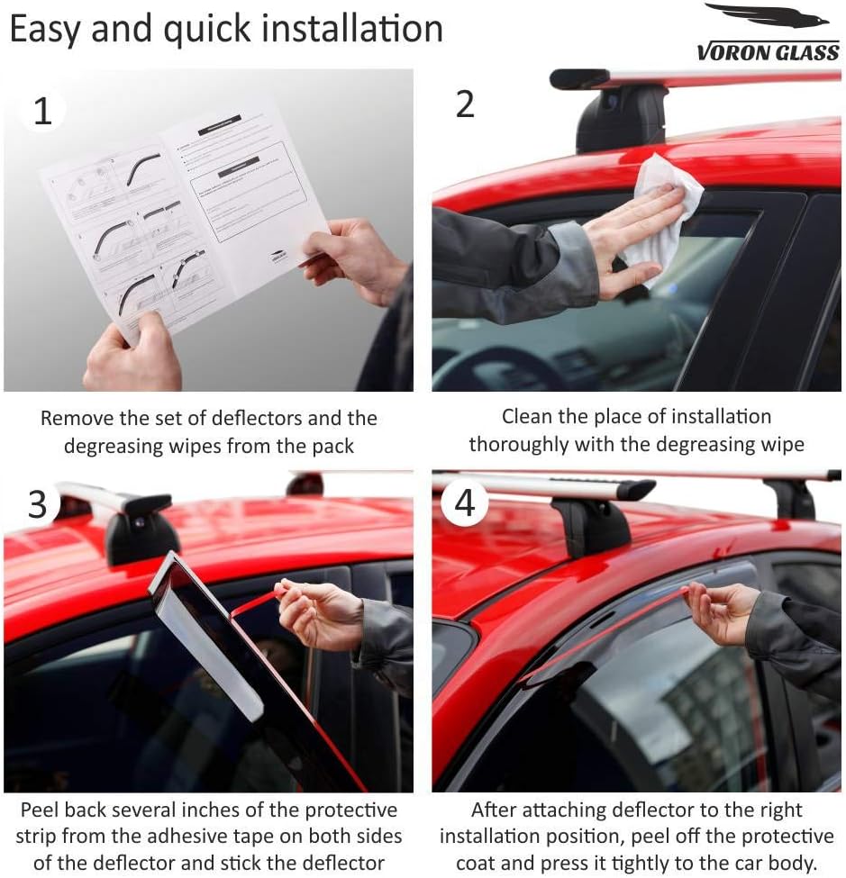 Voron Glass Protectores de lluvia extra duraderos con cinta adhesiva para camiones Ford F250 a F550 Super Duty 1999-2016 SuperCrew, deflectores de